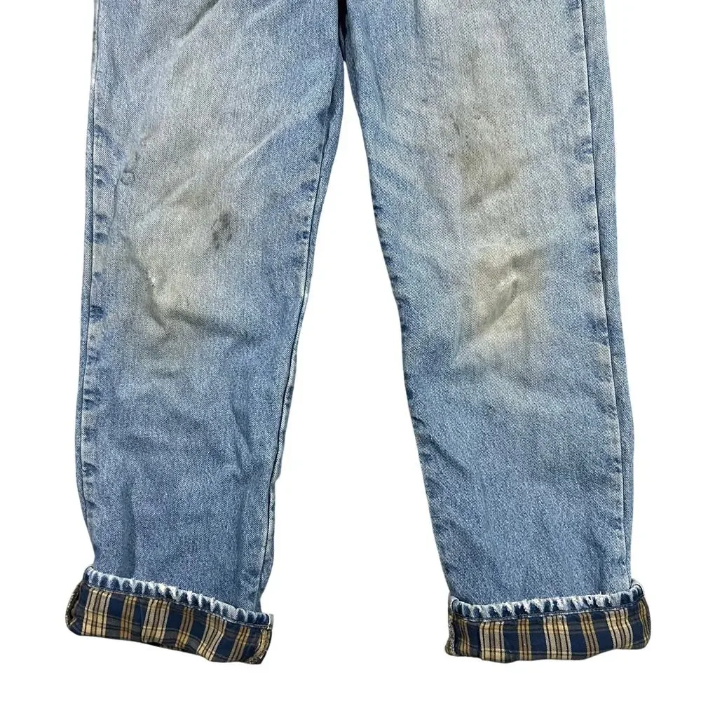 Vintage L.L. Bean Flannel Lined Jeans 34x32 Distressed Blue Denim Relaxed Fit